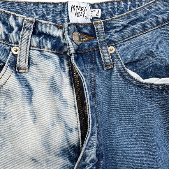 Princess Polly Two Tone Bleach Wash Jeans High Rise Straight Leg Denim Size 2 - Picture 4 of 4